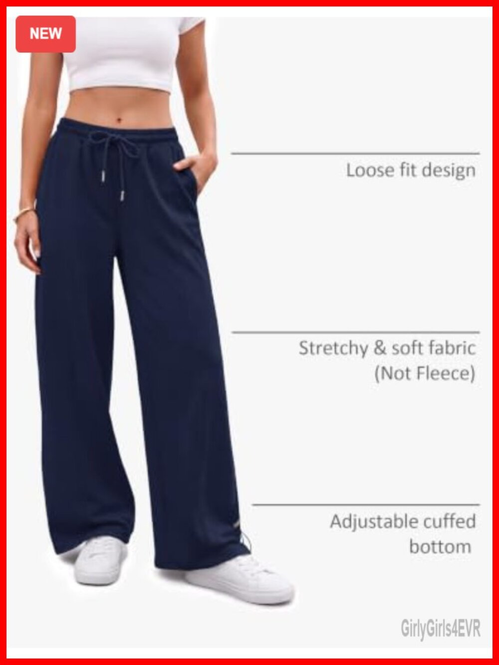 Wide Leg Sweatpants High Rise Drawstring Adjustable Hem Pockets - Picture 4 of 6